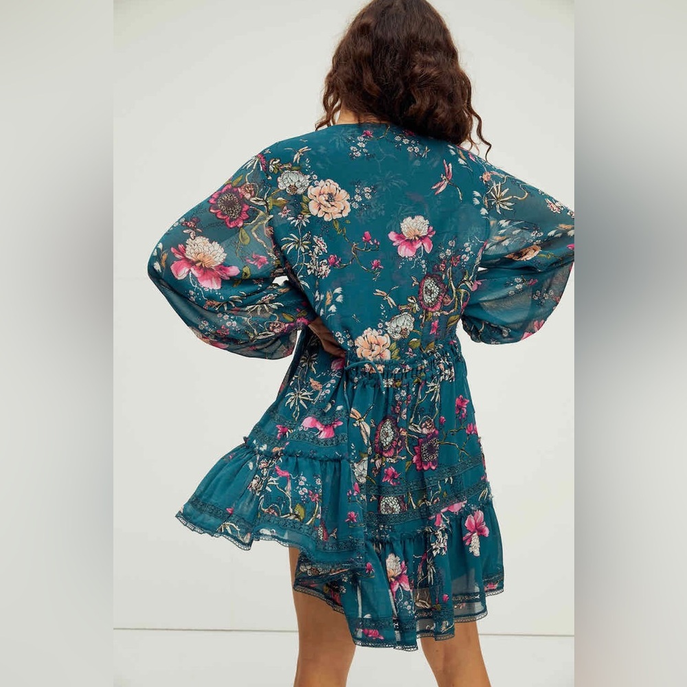 ✨NEW✨ Free People Cherry Blossom mini dress teal/emerald combo small